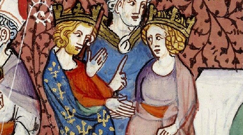 Le mariage entre Anne et le roi Henri Ier. Enluminure ornant les Chroniques de France ou de Saint-Denis (1332-1350)
